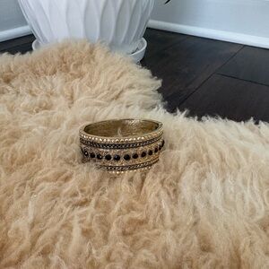 Gold Bangle Bracelet – Black Accents, Magnetic Closure, Boho Coachella Style